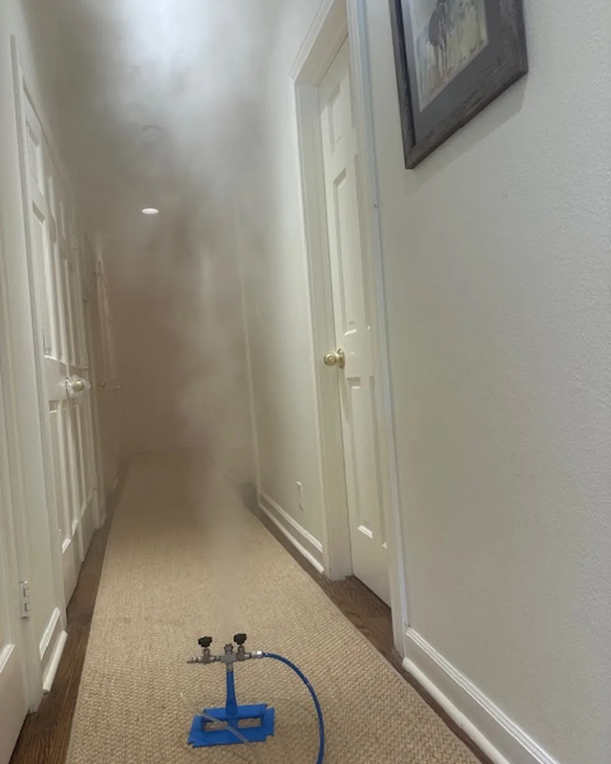 Dry fog filling a hallway during a Pure Maintenance of East Texas treatment